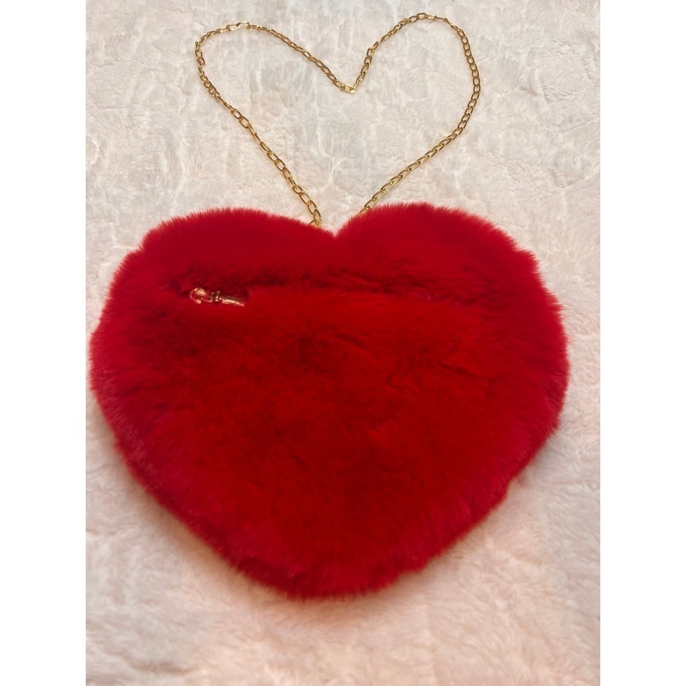 Heart Shaped Faux Fur Purse Fluffy Crossbody Bag Chain Shoulder Bag Clutch